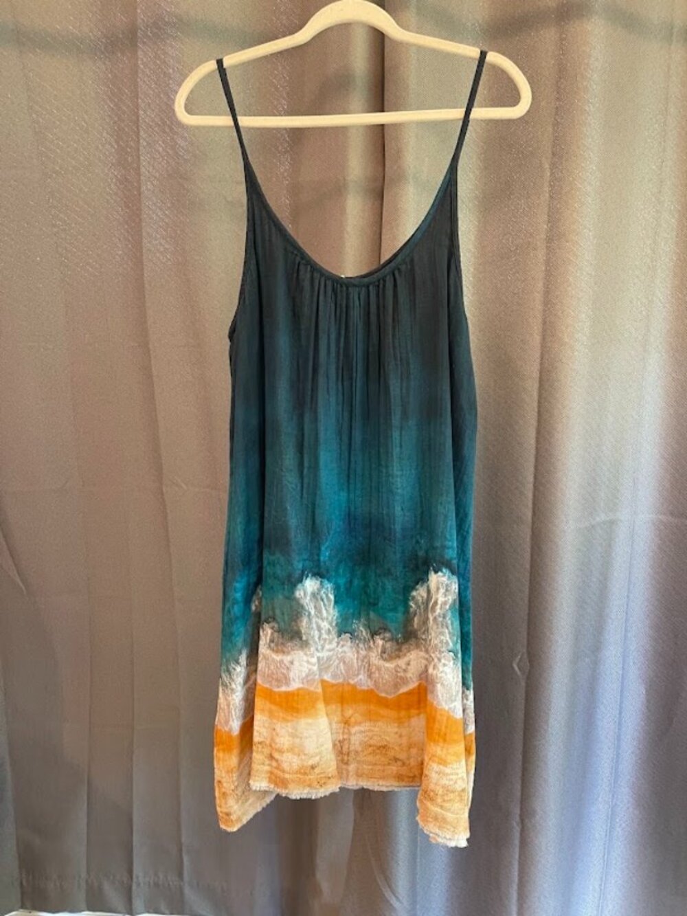 Natural Life Ocean Blue Size LARGE / X-LARGE Spaghetti Strap Raw Edge Dress